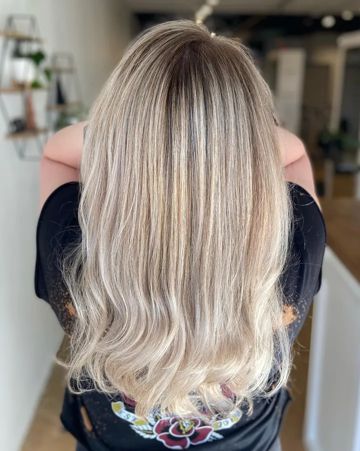 Ash blonde with a root shadow